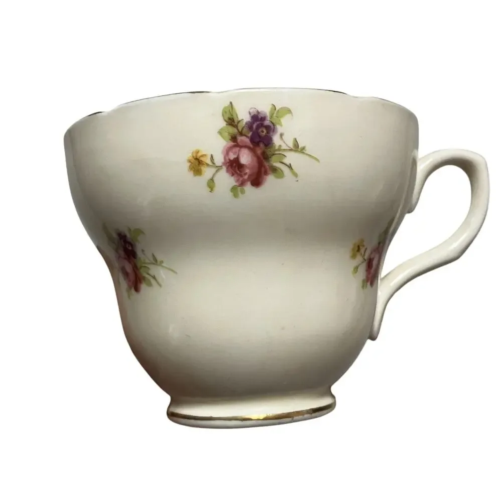 Foley Bone China Rosette Pink and Biqsue Teacup and Saucer Set Yellow Interior